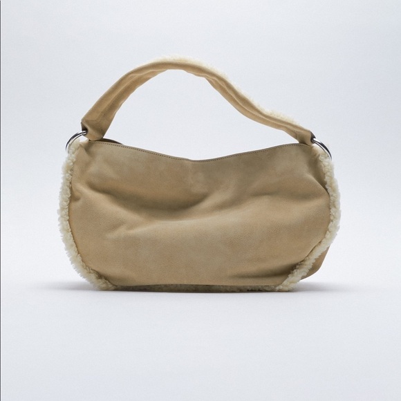 NWT. Zara Cream/Beige Faux Shearling Split suede Shoulder Bag. main image 7